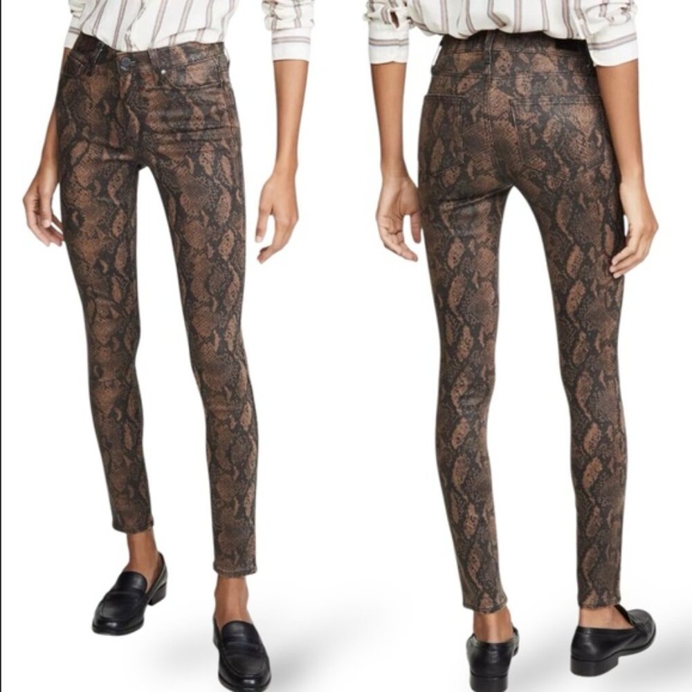 PAIGE Hoxton Ultra Skinny Coated Brown Snake Print Jeans Sz. 27
